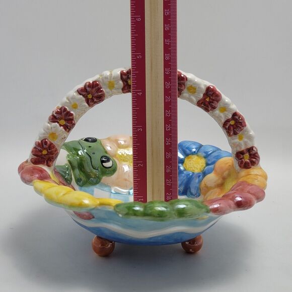 WCL Porcelain Frog Floral Mushrooms Ceramic Watering Can With Planter And Basket - Picture 11 of 16